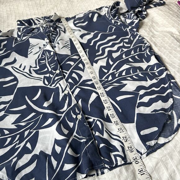 Vintage Esprit Sport Women Size S Collared Button Up Shirt Blue Floral Tropical - Picture 15 of 16